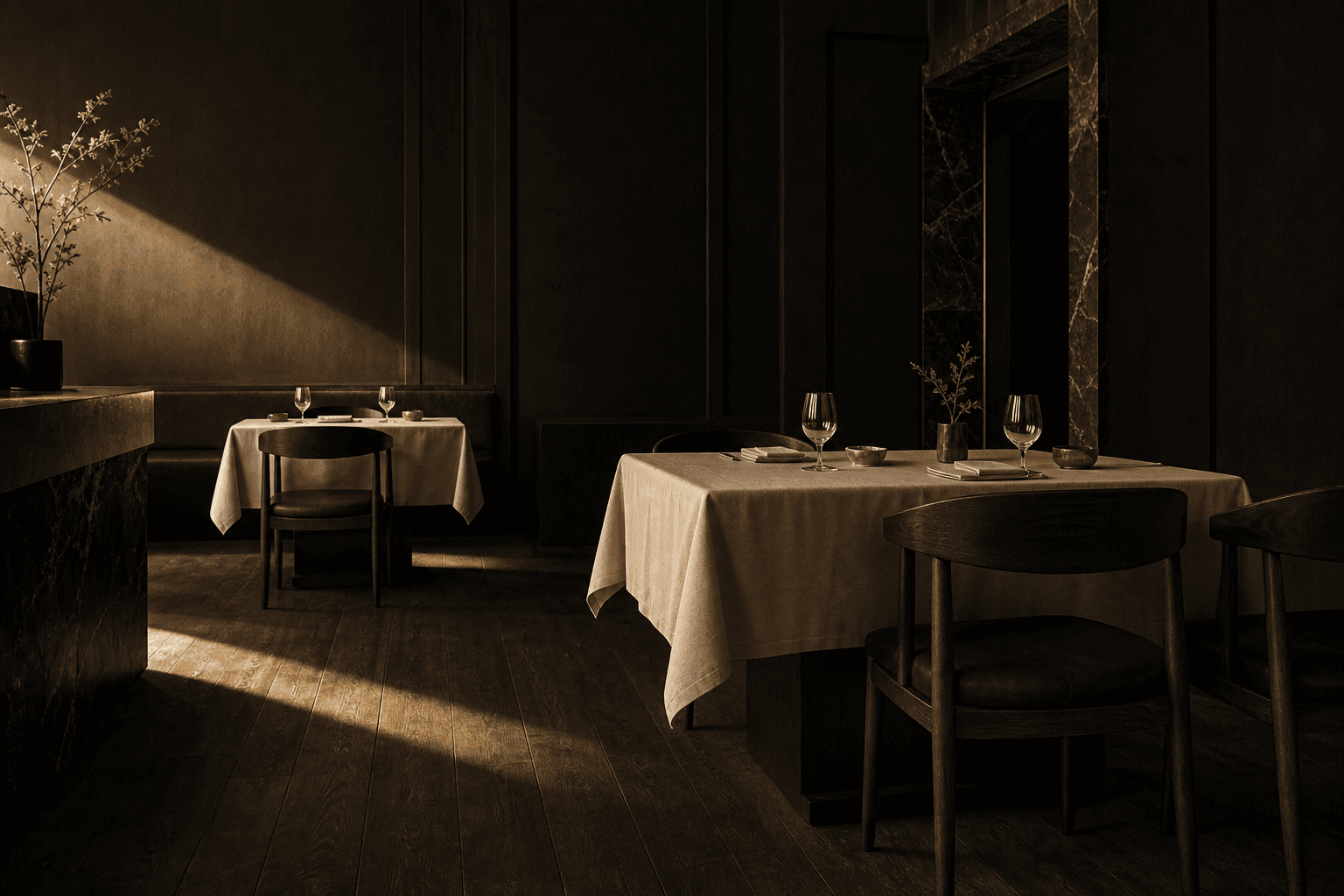 Salle d’un restaurant gastronomique, une heure avant le service